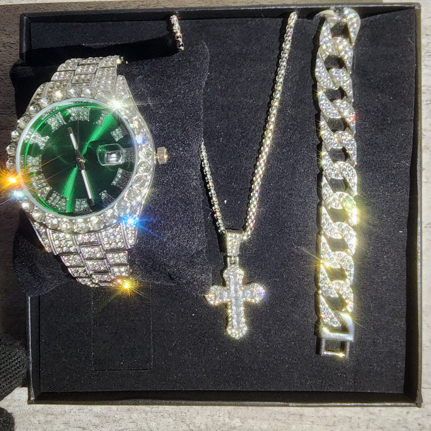 SET DE RELOJ + COLLAR + PULSERA EN COLOR VERDE