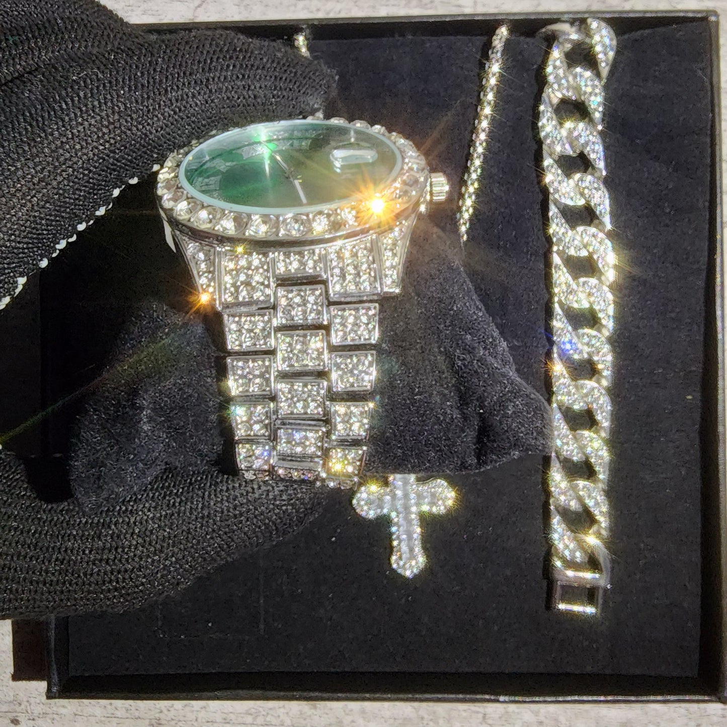SET DE RELOJ + COLLAR + PULSERA EN COLOR VERDE