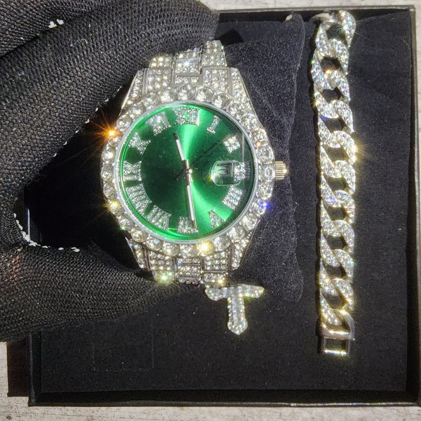 SET DE RELOJ + COLLAR + PULSERA EN COLOR VERDE