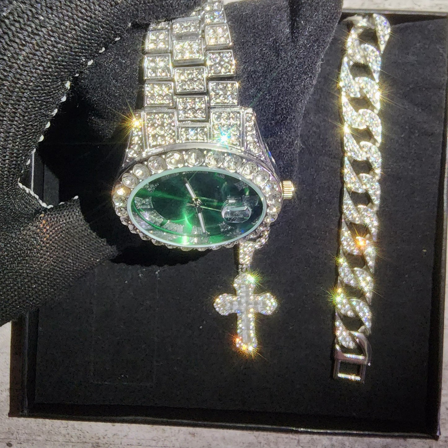 SET DE RELOJ + COLLAR + PULSERA EN COLOR VERDE