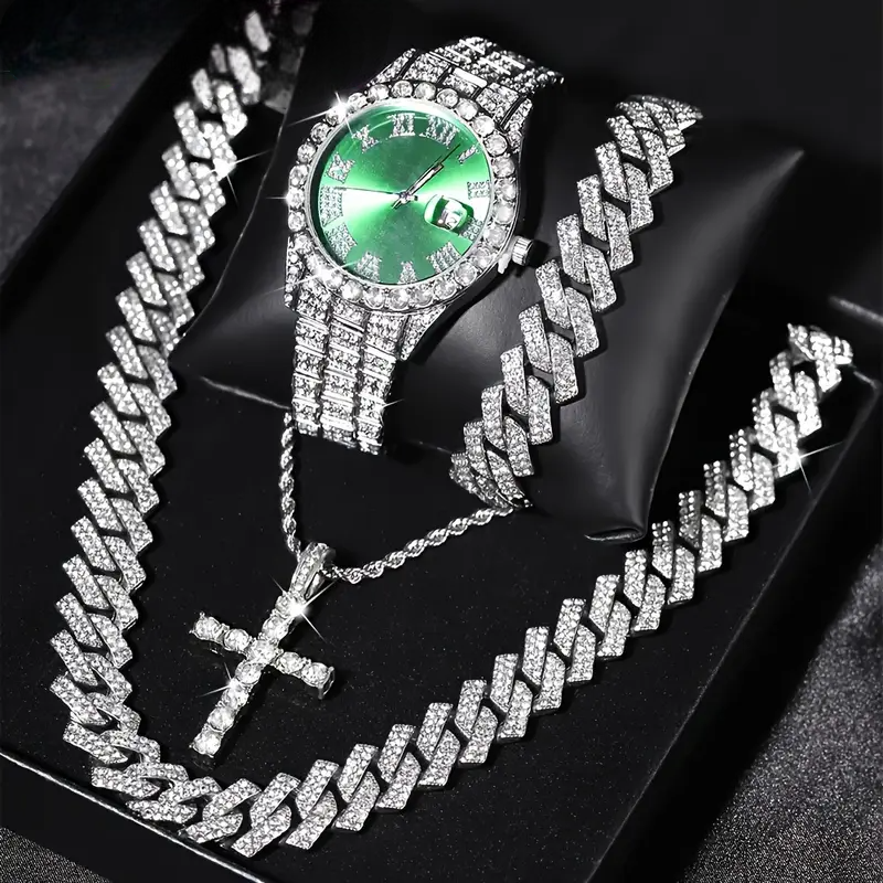 SET DE 4 PIEZAS EN COLOR PLATA Y VERDE