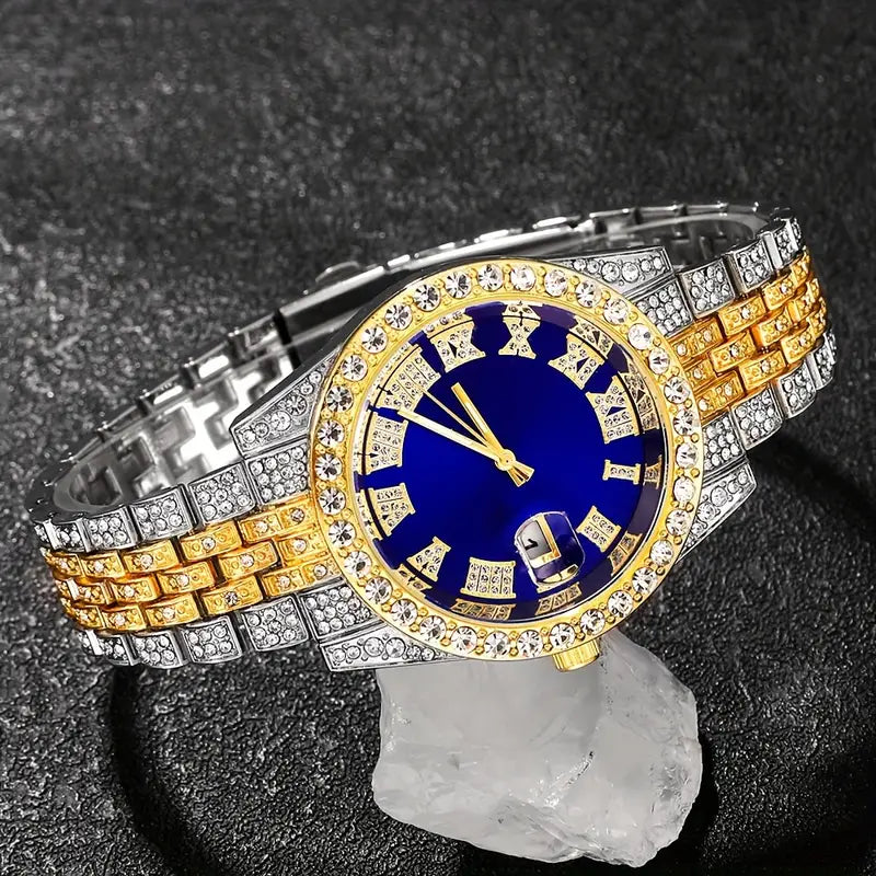 SET DE RELOJ + PULSERA + COLLAR AZUL Y DORADO