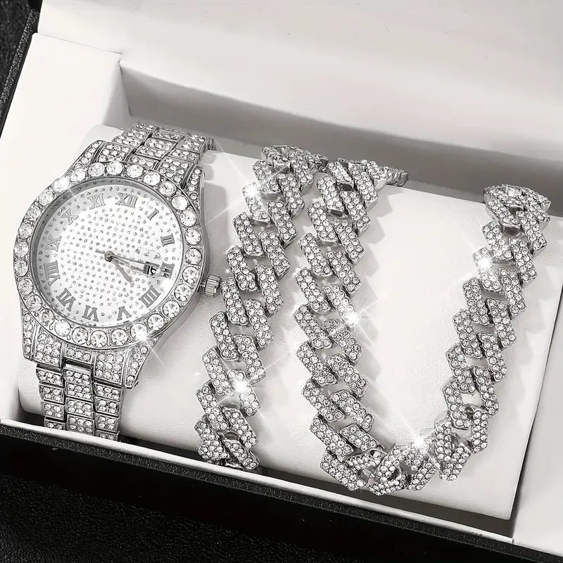 SET DE RELOJ + COLLAR + PULSERA EN COLOR BLANCO