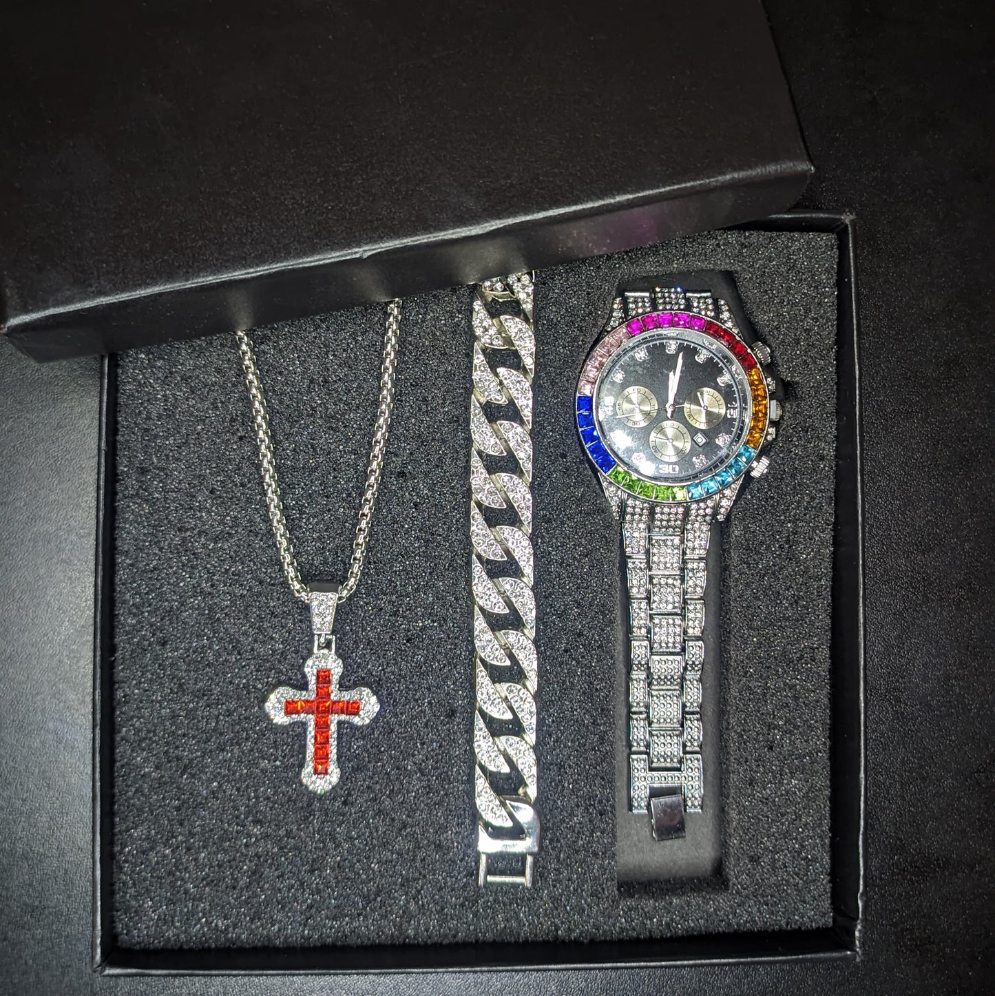 SET DE RELOJ + PULSERA + COLLAR COLOR ARCOIRIS