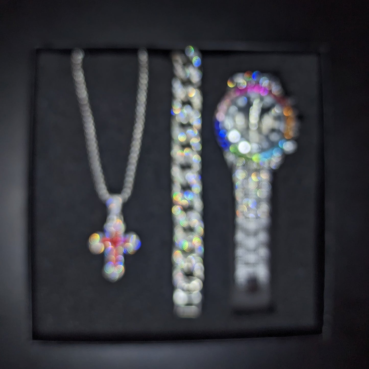 SET DE RELOJ + PULSERA + COLLAR COLOR ARCOIRIS