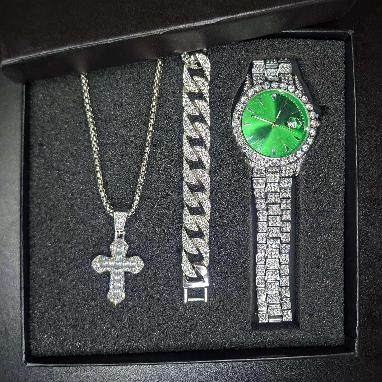 SET DE RELOJ + COLLAR + PULSERA EN COLOR VERDE