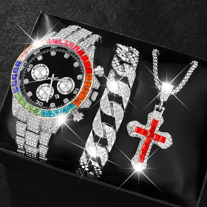 SET DE RELOJ + PULSERA + COLLAR COLOR ARCOIRIS