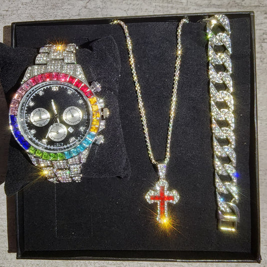 SET DE RELOJ + PULSERA + COLLAR COLOR ARCOIRIS