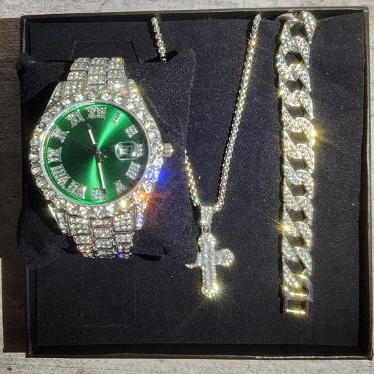 SET DE RELOJ + COLLAR + PULSERA EN COLOR VERDE
