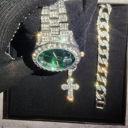 SET DE RELOJ + COLLAR + PULSERA EN COLOR VERDE