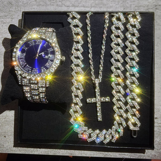 SET DE 4 PIEZAS  (EN COLOR AZUL Y PLATA)