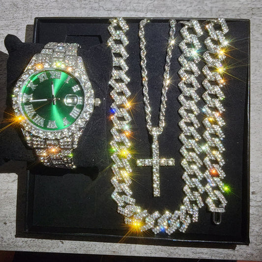 SET DE 4 PIEZAS EN COLOR PLATA Y VERDE