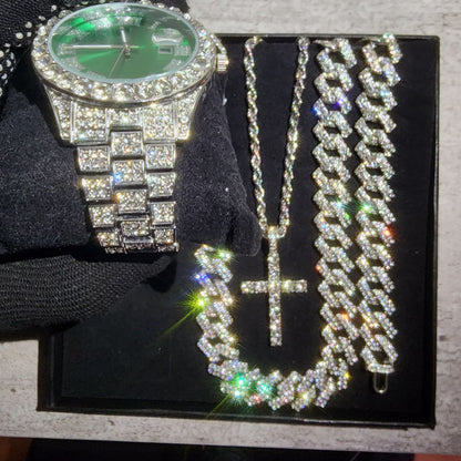 SET DE 4 PIEZAS EN COLOR PLATA Y VERDE