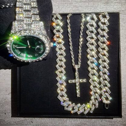 SET DE 4 PIEZAS EN COLOR PLATA Y VERDE